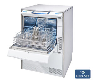 Melag MELAtherm 10 Evolution RDG mit HNO-Set – geöffnete Ansicht (Anwendungsbeispiel mit Beladungsmuster)