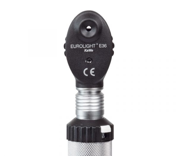 KaWe Eurolight E36 Xenon 3,5V Ophthalmoskop mit Ladegriff – Detailansicht Kopf