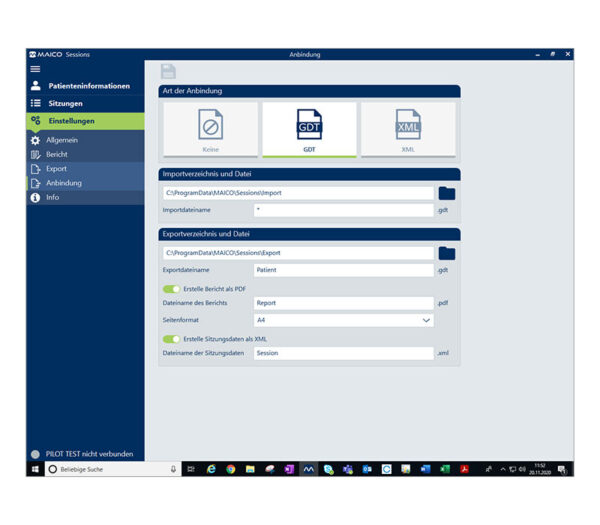 Maico Session Software Lizenz für OtoAccess Datenbank – Bildschirmansicht