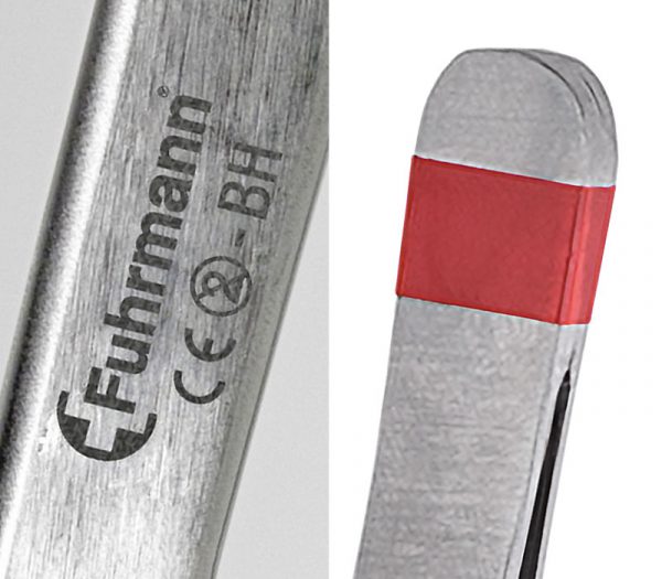 Fuhrmann Anatomische Pinzetten Einmal-Instrumente nach Jansen – Detailansicht Einmalmarkierung Metallinstrumente