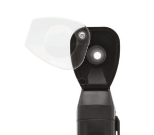 Luxamed LuxaScope Auris LED 2,5 V Otoskop mit Batteriegriff – Detailansicht mit schwenkbarer Vergrößerungslupe