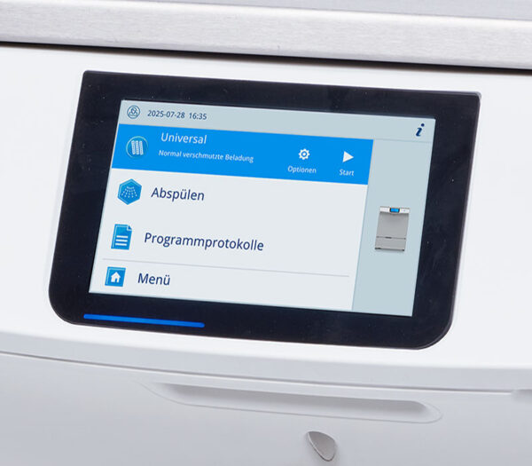 Melag MELAtherm 20 RDG passiveDRY mit Ophthalmologie-Set – Detailansicht Smart Touch Bediendisplay