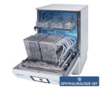 Melag MELAtherm 20 RDG activeDRY mit Ophthalmologie-Set – geöffnete Ansicht mit Beladungsmuster (Anwendungsbeispiel)