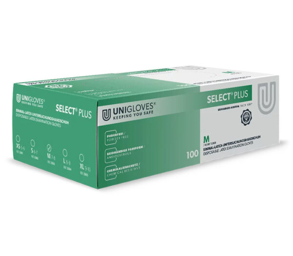 Unigloves Select Plus Latex-Untersuchungshandschuhe – Größe M