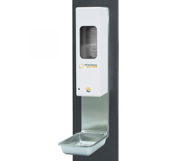 Infratronic Solutions Infra Hygiene Station – Detailansicht Hygienespender mit Auffangschale