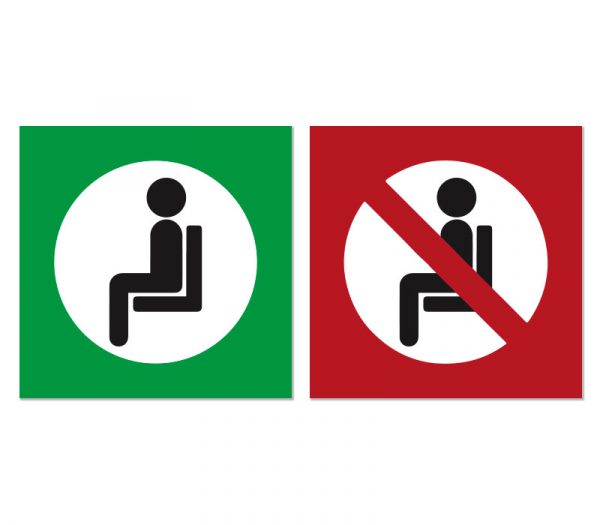 Corona-Hinweisaufkleber „Sitzen verboten / gestattet“ (12,5 x 12,5 cm)