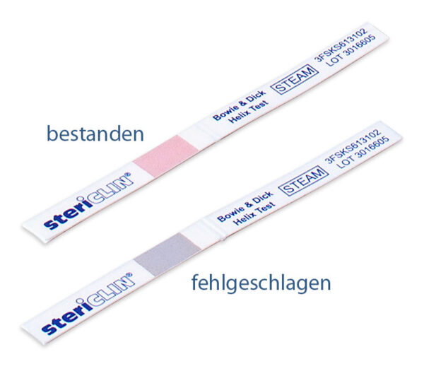 steriCLIN Bowie & Dick Helix Test – Detailansicht Testergebnis bestanden / fehlgeschlagen