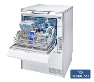 Melag MELAtherm 10 Evolution RDG mit Dental-Set – geöffnete Ansicht (Anwendungsbeispiel mit Beladungsmuster)