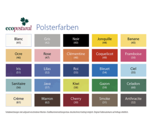 Ecopostural C5952H / C5952 Therapieliege, 2-teilig, elektromotorische Höhenverstellung – Übersicht Polsterfarben