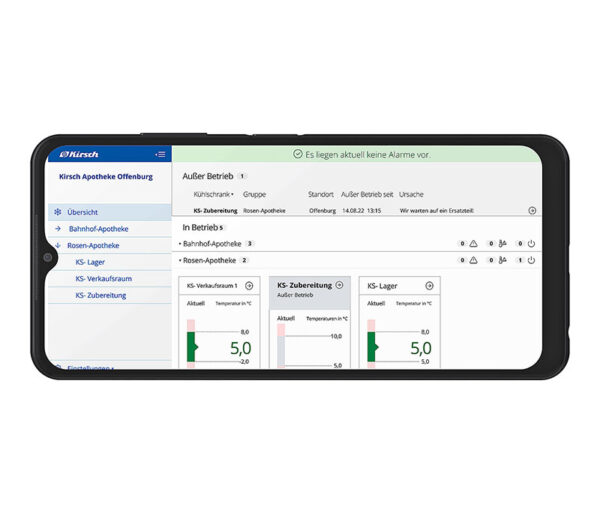 Kirsch Evolution Cloud zu Medikamenten-Kühlschränken (Anwendungsbeispiel, Lieferung ohne Smartphone)