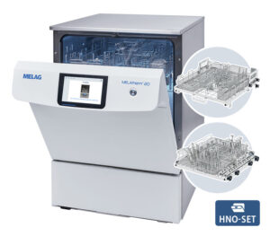 Melag MELAtherm 20 RDG passiveDRY mit HNO-Set – halboffene Ansicht (Anwendungsbeispiel)