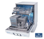 Melag MELAtherm 20 RDG activeDRY mit MKG-Set – geöffnete Ansicht mit Beladungsmuster (Anwendungsbeispiel)