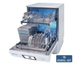 Melag MELAtherm 20 RDG activeDRY mit Dental-Set – geöffnete Ansicht mit Beladungsmuster (Anwendungsbeispiel)